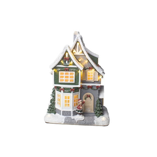 Imagem CASA NATALINA MUSICAL DECORATIVA COLORIDA EM RESINA COM LED 28X20X12 CM