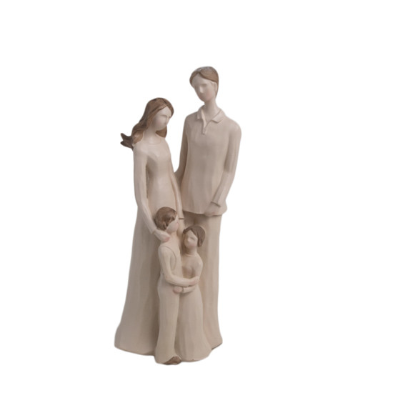 Imagem ESCULTURA FAMILIA DECORATIVA DE RESONA COR BEGE COM CASTANHO 24CM 