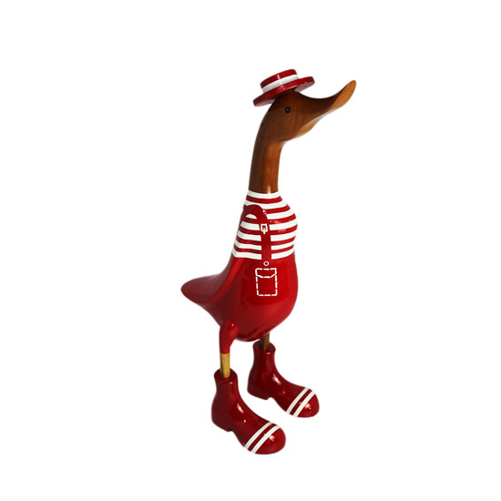 Imagem PATO COM CHAPÉU E SAPATO VERMELHO E BRANCO DECORATIVO EM MADEIRA - PORTAL ÁSIA