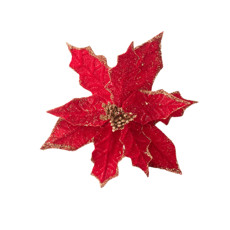 Imagem de POINSETIA DECORATIVA COR VERMELHO VELUDO COM GLITTER DOURADO 26CM - TOK DA CASA - Cromus Embalagens Ind. E Com. Ltda