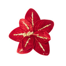 Imagem de POINSÉTIA DECORATIVA COR VERMELHO VELUDO COM GLITTER DOURADO 40CM CABO LONGO - TOK DA CASA - Cromus Embalagens Ind. E Com. Ltda