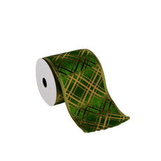 Imagem de FITA DE NATAL ARAMADA COR VERDE COM DOURADO 10CM X 9,14 METROS - DINATALE IMPORT  - Dinatale Import Ltda