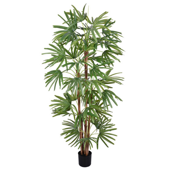 Imagem PLANTA PALMEIRA LEQUE COM FOLHAS VERDES EM PVC TRONCO EM PLÁSTICO COM POTE - GRILLO