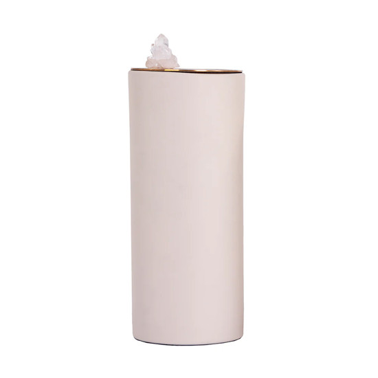 Imagem VASO DECORATIVO LUSTER GRANDE EM RESINA BEGE E METAL DOURADO 29X12CM - MODALI