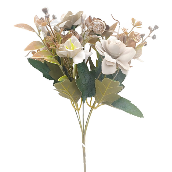 Imagem BUQUÊ DECORATIVO MISTO DE ROSA E LÍRIO CINZA EM PLÁSTICO MOLDÁVEL 30X12CM - GRILLO