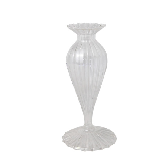 Imagem VASO DECORATIVO EM VIDRO COR TRANSPARENTE COM DETALHES 9X6X19CM - GRILLO 58302
