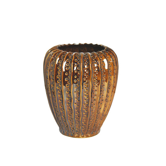 Imagem VASO REDONDO ESTRIADO DECORATIVO EM CERÂMICA CARAMELO 24X29CM - ENTRECASA