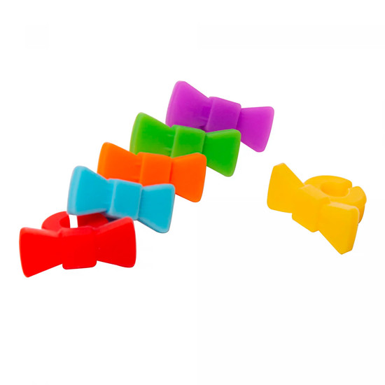 Imagem CONJUNTO 6 MARCADORES DE TAÇAS GRAVATA BORBOLETA COR SORTIDA EM SILICONE - WOLFF