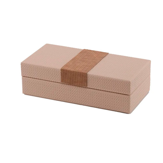 Imagem CAIXA DECORATIVA EM MADEIRA E COURO SINTÉTICO BEGE E MARROM 7,5X25X12CM - CROSS