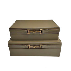 Imagem de CONJUNTO 2 CAIXAS DECORATIVAS EM COURO SINTÉTICO VERDE MUSGO 10,5X29X19CM - CROSS - Cross Comercial Ltda