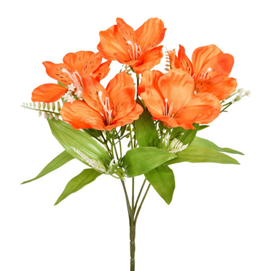 Imagem BUQUÊ DECORATIVO DE ASTROMÉLIA LARANJA EM PLÁSTICO MOLDÁVEL 32X24CM - GRILLO