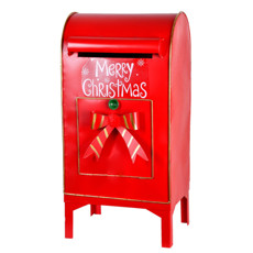 Imagem de CAIXA CORREIOS MERRY CHRISTMAS DECORATIVA EM METAL VERMELHA 50CM - GRILLO - Grillo Ltda