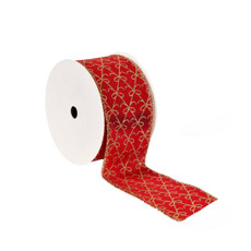 Imagem de FITA ARAMADA DECORATIVA VERMELHA COM DETALHES DOURADOS 6,3CM X 9,14M - GRILLO - Grillo Ltda