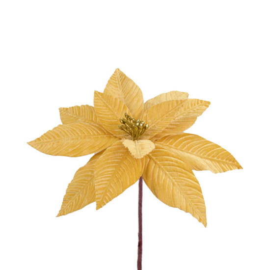 Imagem HASTE DECORATIVA DE POINSÉTIA DOURADA EM POLIÉSTER 20X10CM - GRILLO