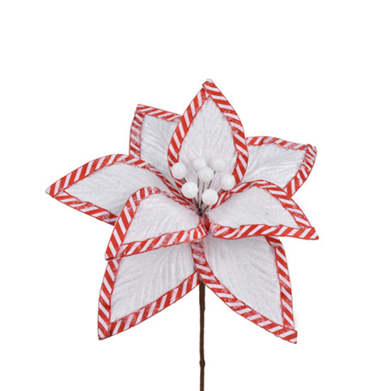 Imagem HASTE DECORATIVA DE POINSÉTIA VERMELHA E BRANCA EM POLIÉSTER 20X25CM - GRILLO