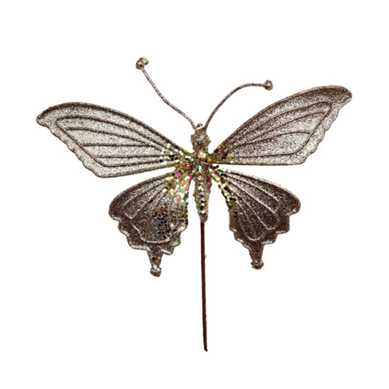 Imagem HASTE DECORATIVA BORBOLETA ROSÉ COM GLITTER 20CM EM POLIÉSTER - GRILLO