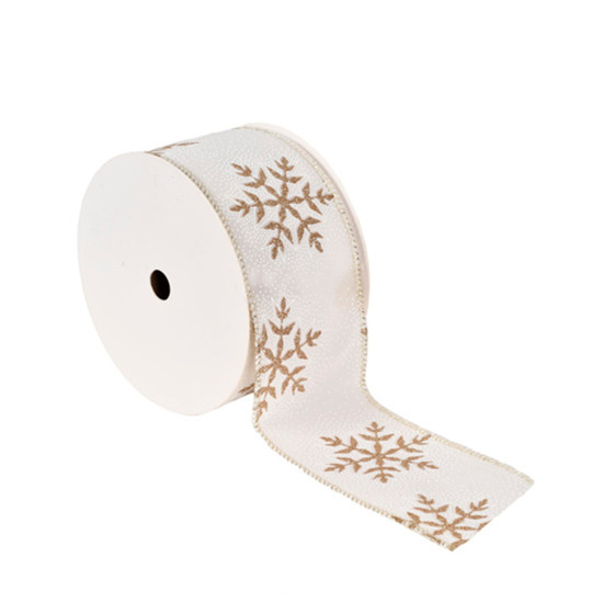 Imagem FITA ARAMADA DECORATIVA NATALINA EM LINHO BRANCO ESTAMPA FLOCOS DE NEVE - GRILLO