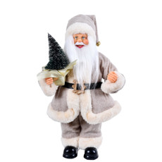 Imagem de PAPAI NOEL DECORATIVO EM TECIDO NUDE COM PINHEIRO VERDE EM PLÁSTICO 30CM - GRILLO - Grillo Ltda