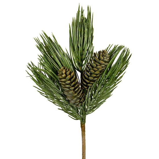 Imagem HASTE DECORATIVA DE PINHEIRO VERDE COM PINHA EM PLÁSTICO MOLDÁVEL 35CM - GRILLO