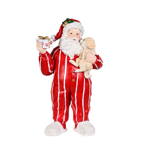Imagem PAPAI NOEL DECORATIVO COM CACHORRO EM RESINA 30CM - GRILLO