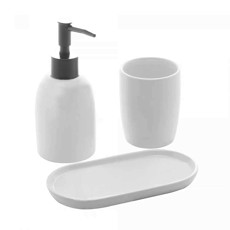 Imagem de CONJUNTO 3 PEÇAS PARA BANHEIRO DE CERÂMICA LONDRES BRANCO E PRATA - LYOR - Coliseu Presentes Ltda