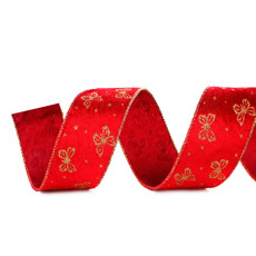Imagem de FITA ARAMADA DECORATIVA NATALINA VERMELHA E BORBOLETAS DOURADAS - CROMUS - Cromus Embalagens Ind E Com Ltda