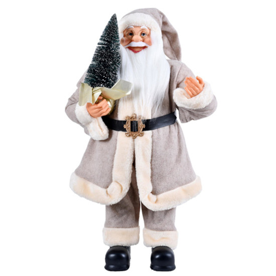 Imagem PAPAI NOEL DECORATIVO EM TECIDO NUDE COM PINHEIRO VERDE EM PLÁSTICO 60CM - GRILLO