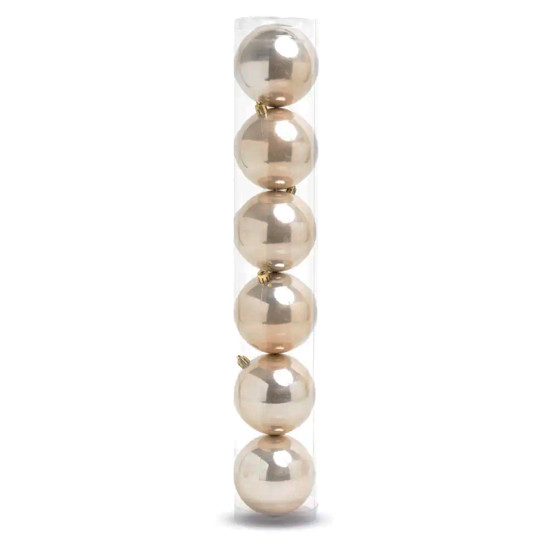 Imagem TUBO COM 6 BOLAS LISAS DE NATAL CHAMPAGNE PEROLADO 5CM EM PLÁSTICO - CROMUS