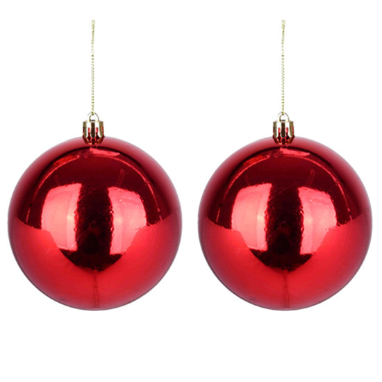 Imagem BOLA NATALINA LISA METALIZADA VERMELHA 8CM 2 PEÇAS EM PLÁSTICO - GRILLO