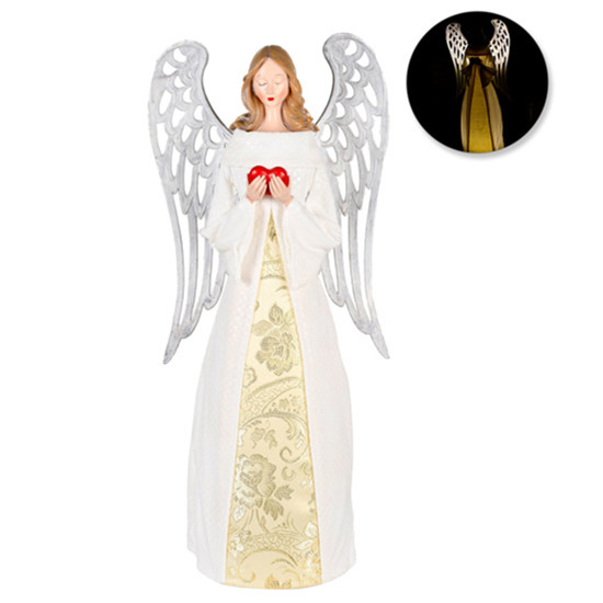 Imagem ANJO NATALINO EM RESINA E TECIDO BRANCO E DOURADO COM LUZ 56X16X15CM - GRILLO