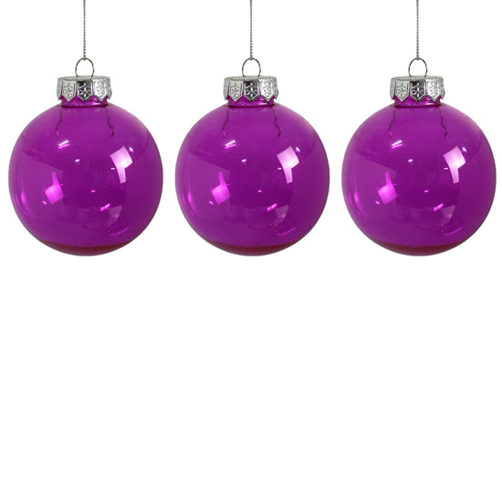 Imagem CAIXA COM 3 BOLAS NATALINAS DECORATIVAS TRANSPARENTE ROSA EM PLÁSTICO 8CM - GRILLO