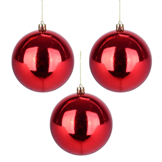 Imagem BOLA NATALINA VERMELHA DECORATIVA METALIZADA 6CM DE PLÁSTICO 3 PEÇAS - GRILLO