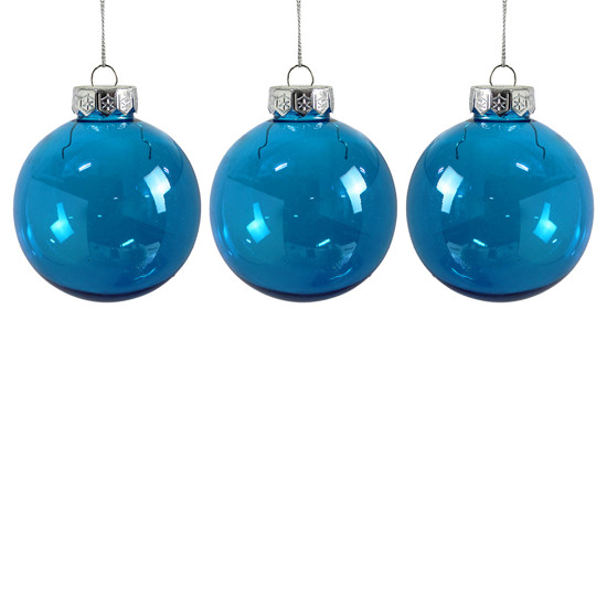 Imagem BOX COM 3 BOLAS DE NATAL AZUL TRANSPARENTE DECORATIVAS EM PLÁSTICO 8CM - GRILLO