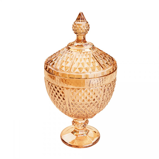 Imagem POTICHE DE CRISTAL COM PÉ PERSEU ÂMBAR METALIZADO 15X28CM - LYOR