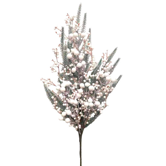 Imagem HASTE DECORATIVA DE BERRIES BRANCAS E FOLHAGEM VERDE 69CM DE PLÁSTICO - GRILLO