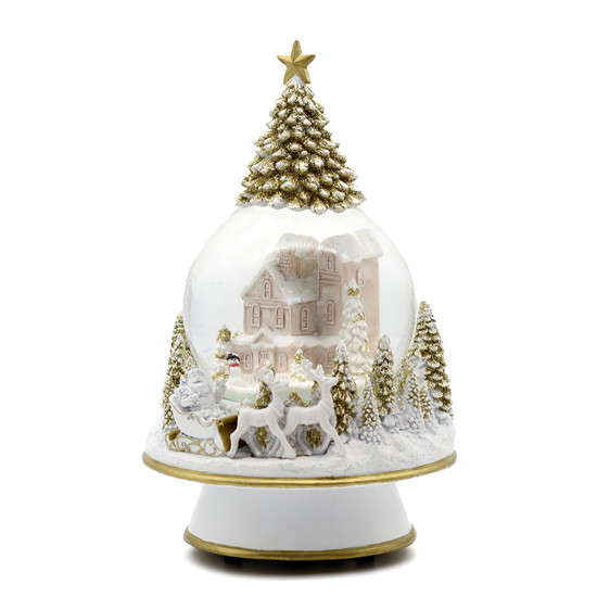 Imagem GLOBO DE NEVE CENÁRIO NATALINO BRANCO E DOURADO COM MÚSICA 22CM - TOKDACASA