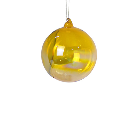 Imagem BOLA NATALINA  AMARELA TRANSPARENTE DECORATIVA EM VIDRO 15CM - GRILLO