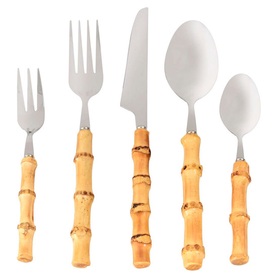 Imagem FAQUEIRO BAMBOO NATURAL COM 30 PEÇAS EM AÇO INOX - KENYA