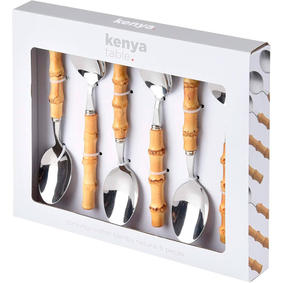 Imagem 6 COLHERES DE CHÁ BAMBU NATURAL EM AÇO INOX - KENYA