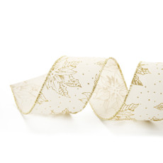 Imagem de FITA ARAMADA DECORATIVA BRANCA E DOURADA EM POLIÉSTER 6,3CM X 9,14M - CROMUS - Cromus Embalagens Ind E Com Ltda