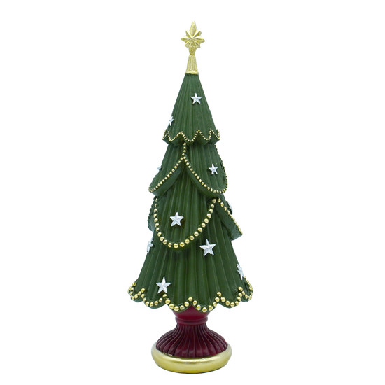 Imagem ÁRVORE DE NATAL VERDE COM BASE VERMELHA E DOURADA EM RESINA 31CM - TOKDACASA