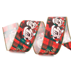 Imagem de FITA ARAMADA XADREZ FELIZ NATAL MICKEY E MINNIE DE POLIÉSTER 6,3CM X 9,14M - CROMUS - Cromus Embalagens Ind E Com Ltda