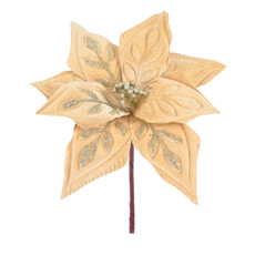 Imagem de HASTE DECORATIVA DE POINSÉTIA CHAMPAGNE DE TECIDO E METAL 20X28X28CM - GRILLO - Grillo Ltda