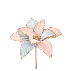 Imagem de HASTE DECORATIVA DE POINSÉTIA ROSA CLARO E AZUL CLARO EM POLIÉSTER 20X25CM - GRILLO - Grillo Ltda