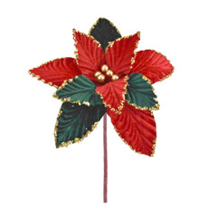 Imagem de HASTE DECORATIVA DE POINSÉTIA VERMELHA E VERDE EM POLIÉSTER 20X25CM - GRILLO - Grillo Ltda