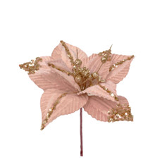 Imagem de HASTE DECORATIVA DE POINSÉTIA ROSA CLARO AVELUDADA COM GLITTER EM POLIÉSTER - GRILLO - Grillo Ltda