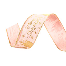 Imagem de FITA ARAMADA ROSA E DOURADA PRINCESA DISNEY E CASTELOS 6,3CM X 9,14M - CROMUS - Cromus Embalagens Ind E Com Ltda