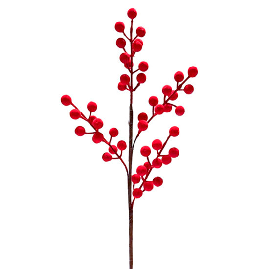 Imagem HASTE MOLDÁVEL DECORATIVA DE BERRIES VERMELHAS AVELUDADAS DE PLÁSTICO - GRILLO