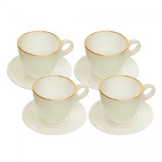 Imagem de CONJUNTO 4 XÍCARAS DE VIDRO COM BORDA DOURADA E PIRES MILKY BRANCA 170ML - WOLFF - Rojemac Impotacao E Exportacao Ltda