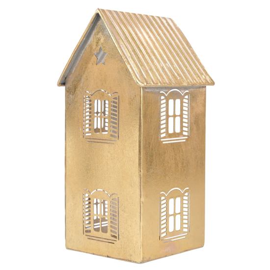 Imagem PORTA VELAS DOURADO DECORATIVO FORMATO CASA 24X11X12CM - CROMUS